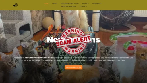 Scam Website Screenshot Newdreamsmainecoonkittens.com