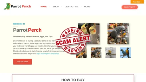Scam Website Screenshot Parrotperch.shop
