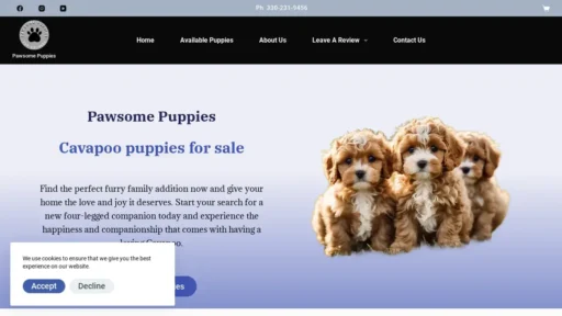 Scam Website Screenshot Pawsomepuppies.shop