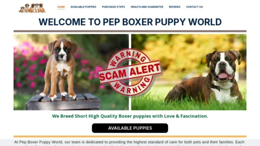 Scam Website Screenshot Pepboxerpuppyworld.com