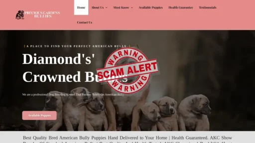 Scam Website Screenshot Preciousgardensbullies.com