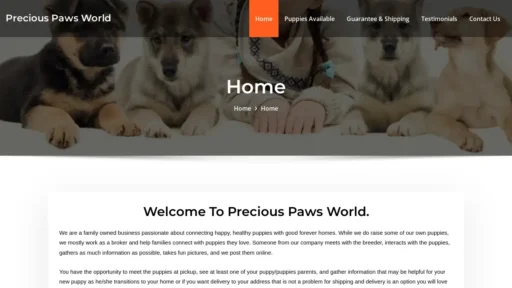 Scam Website Screenshot Preciouspawsworld.co.za