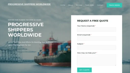 Scam Website Screenshot Progressiveshippersworldwide.com