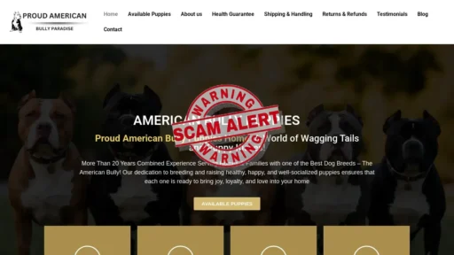 Scam Website Screenshot Proudamericanbullyparadise.com