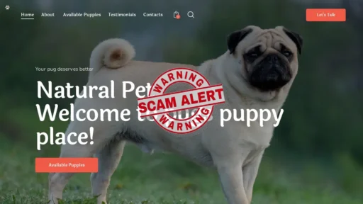Scam Website Screenshot Pugspuppyplace.com
