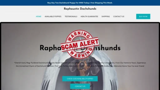 Scam Website Screenshot Raphaustindachshunds.com