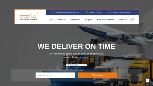 Scam Website Screenshot Reliablepostaldelivery.com