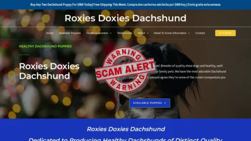 Scam Website Screenshot Roxiesdoxiesdachshund.com