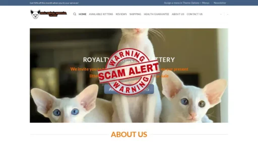 Scam Website Screenshot Royaltyorientalcats.com