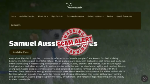 Scam Website Screenshot Samuelaussies.com
