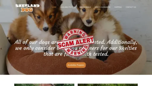 Scam Website Screenshot Shetlanddog.com