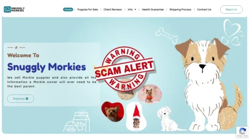 Scam Website Screenshot Snugglymorkies.com