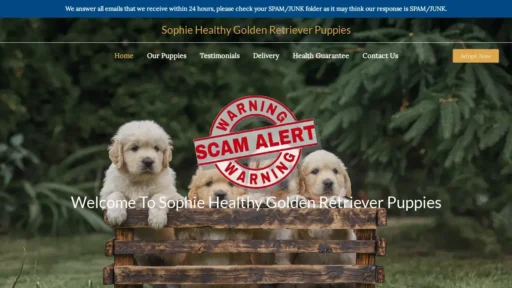 Scam Website Screenshot Sophiehealthygoldenretrieverpuppies.com