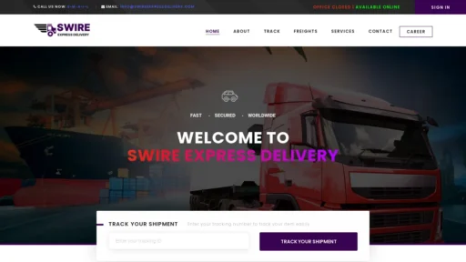 Scam Website Screenshot Swireexpressdelivery.com