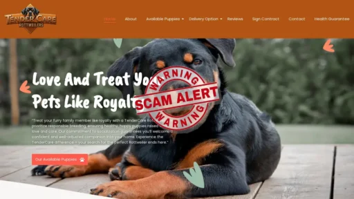 Scam Website Screenshot Tendercarerottweilers.com