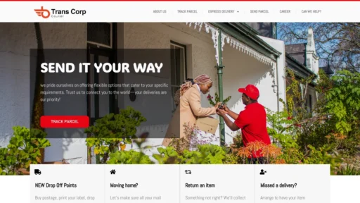 Scam Website Screenshot Transcorpcouriers.com