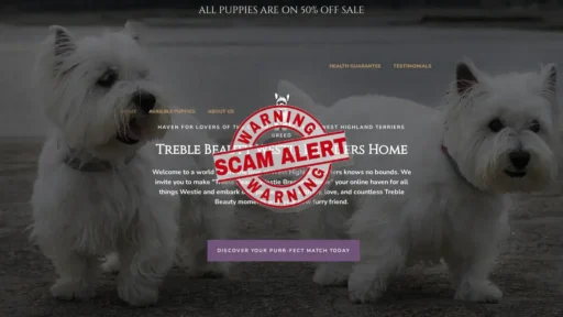 Scam Website Screenshot Treblebeatywestiebreedershome.com