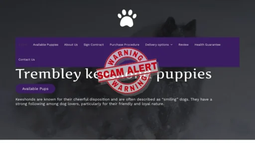 Scam Website Screenshot Trembleykeeshondpuppies.com