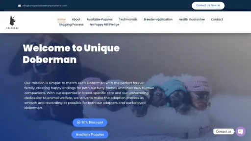 Scam Website Screenshot Uniquedobermanpinchers.com