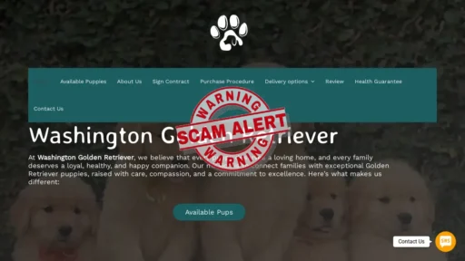 Scam Website Screenshot Washintongoldenretriever.com