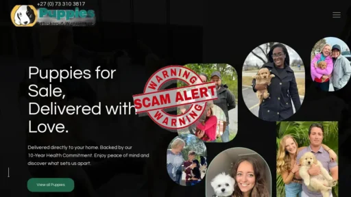Scam Website Screenshot Whiskersandwaggingtails.co.za
