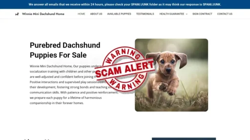 Scam Website Screenshot Winnieminidachshundhome.com