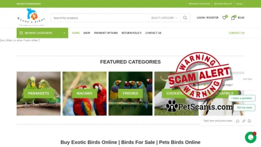 Scam Website: Buy Exotic Birds Online | Birds For Sale | Pets Birds Wendy's Birds