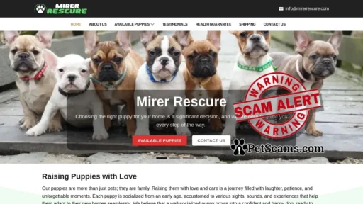 Scam Website: Mirer Rescure – Puppies for sale online