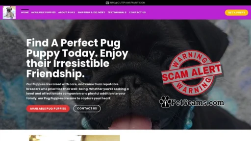 Scam Website: The Cute Paws Family – Pug Puppies For Sale