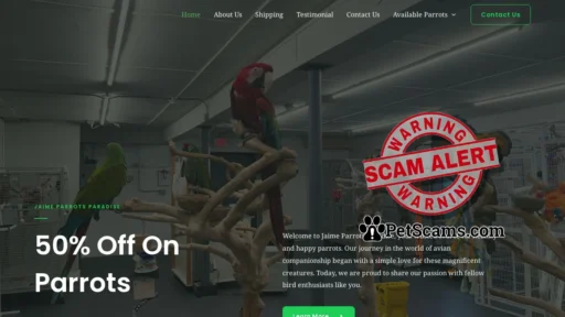 Scam Website: Welcome To Jaime Parrots Paradise – 50% Discount on all Parrots