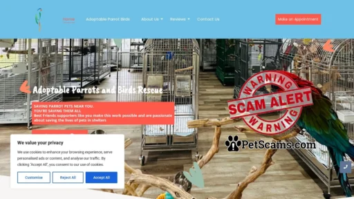 Scam Website: Home - parrotbirdsrescue.com