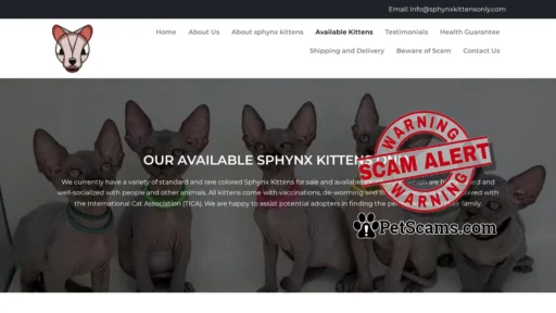 Scam Website: sphynxkittensonly.com