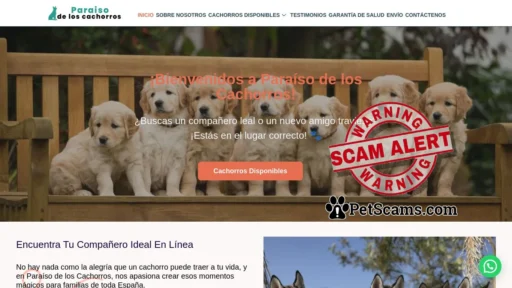 Scam Website: Inicio | Paraiso de los cachorros